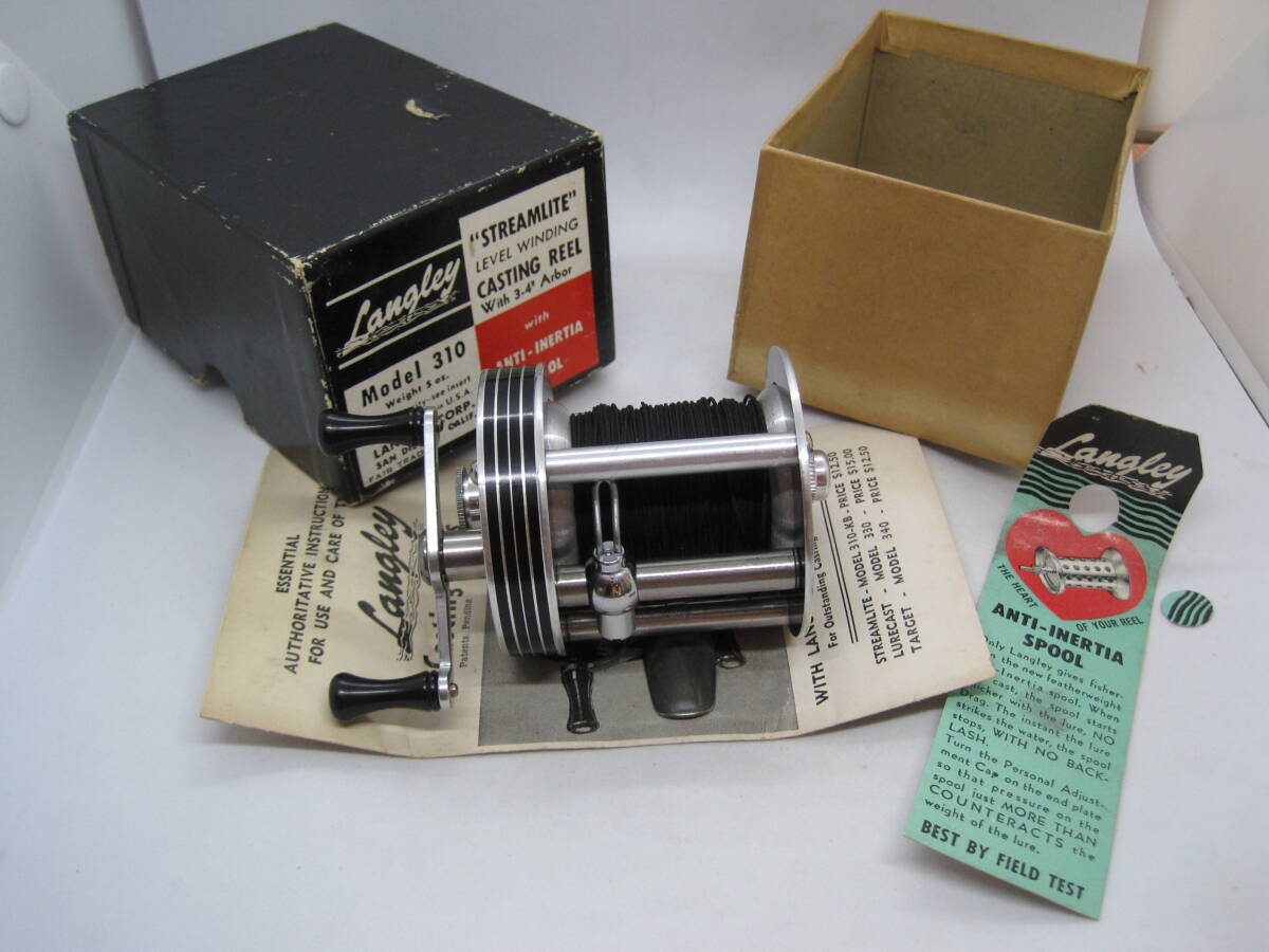 ラングレー ストリームライト 310KB ダイレクトドライブリール 1940~50年代製 新品未使用箱付属品付き フルオリジナル ビンテージリール拍卖
