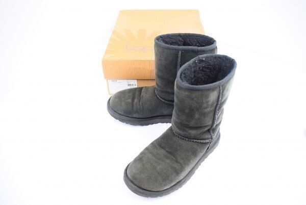 箱付き★UGG australia★CLASSIC SHORT★本革/ムートンブーツ【22.0/黒】レディース/内ボア/ショートブーツ◆A7-15拍卖