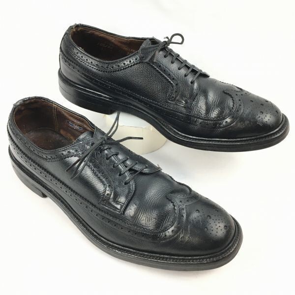 試着交換OK!60s-70s?Vintage  HANOVER/ハノーバー ロングウイングチップ〈黒〉size10B/AA 26.5-27.0-27.5程度/メンズ 菅NO.WZF-153拍卖