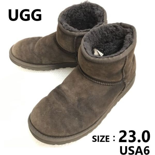 アグ/UGG★シープスキン/本革/ショート/ムートンブーツ【size: 23.0/濃茶/dark brown】スエード/Boots/Shoes◆sWB75-31拍卖