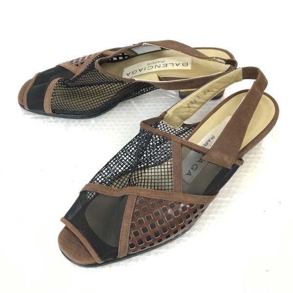 バレンシアガ/BALENCIAGA★バックストラップ/メッシュサンダル【34.5/22.0-22.5/茶×黒/BROWN×BLACK】Shoes/sandal/pumps◆bQ-545拍卖