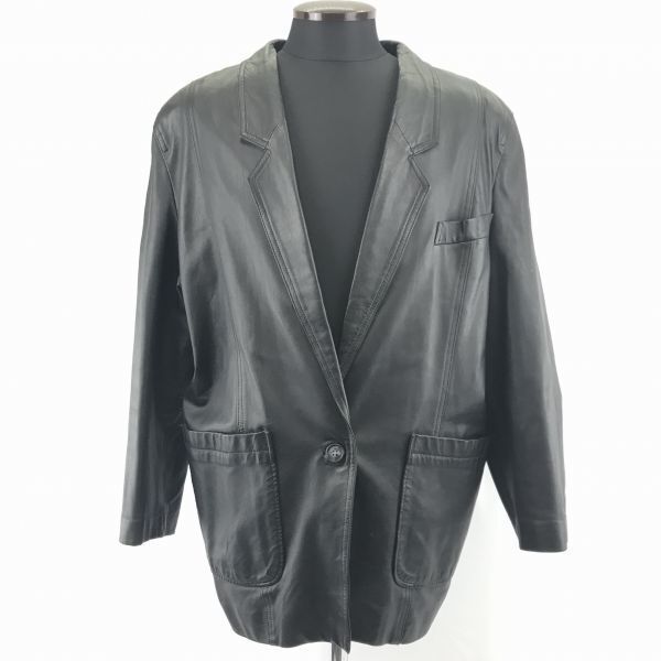 日本製★本革/ラムレザージャケット【Women's size-フリー/黒】胸ポケット/シングル/1釦/Made in Japan◆BA820L拍卖