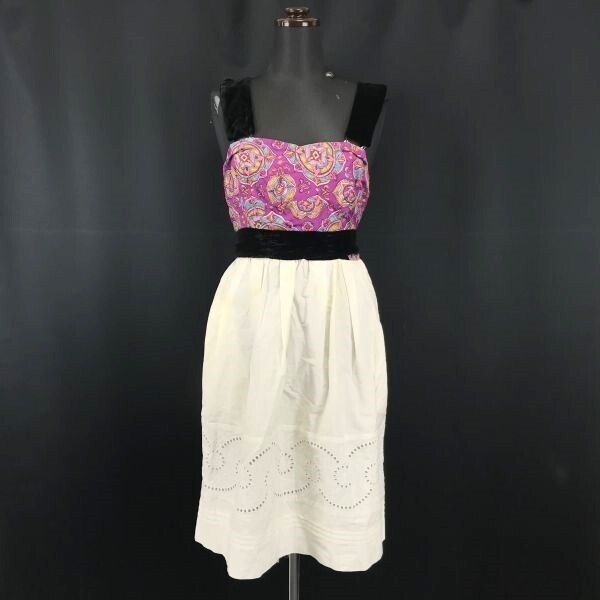 SEE BY CHLOE★シルク100%/ノースリーブ/ひざ丈ワンピース【36/S/パープル×ホワイト】シーバイクロエ◆BG307拍卖