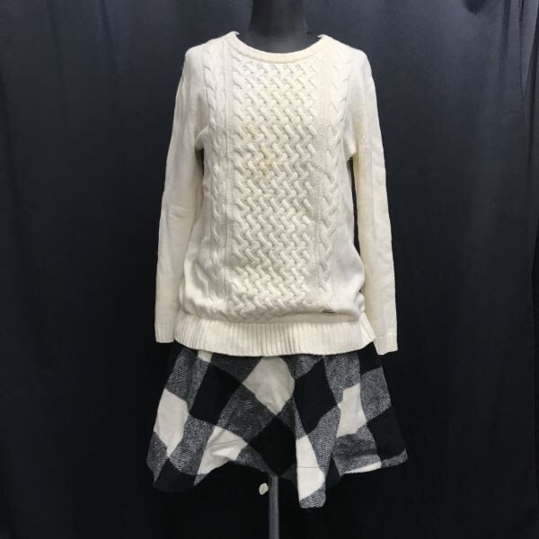 三陽商会製★バーバリーブルーレーベル/BURBERRY★ニットドッキングワンピース/チェック柄【38/レディースM/アイボリー/黒】◆mBH343拍卖