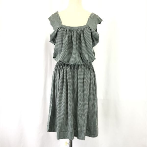 オリゾンティ/日本製★Vivienne Westwood RED LABEL★ノースリーブ/ひざ丈ワンピース【size2/M/ボーダー柄/緑×茶】dress◆cBH581拍卖
