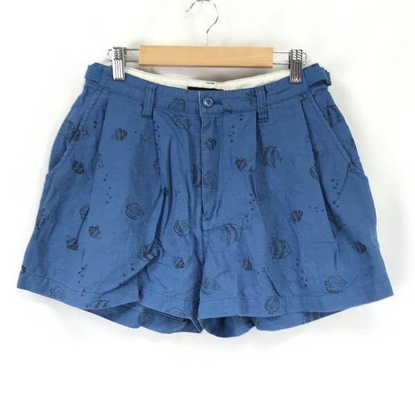 ネネット/Ne-net★麻/リネン&コットン/総柄/フィッシュ柄/ショートパンツ【レディース1/青系】ホットパンツ/ズボン/Pants/Trouser◆sBH903拍卖