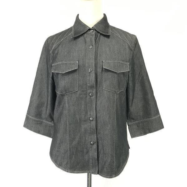 日本製★Leilian/レリアン★コットン&シルク/七分袖デニムシャツ/ジャケット【レディース7/gray/グレー】Tops/Shirts◆cBH862拍卖