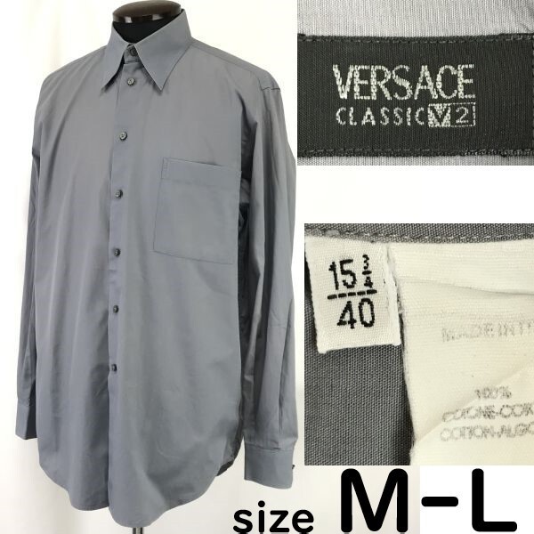 イタリア製★ヴェルサーチ クラシック/VERSACE CLASSIC V2★ボタンダウン/長袖シャツ【40/メンズM-L程度/グレー】Tops/Shirts◆cBH718拍卖