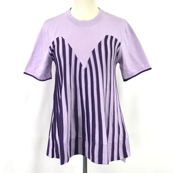 タグ付き新古品★muku u/ムク★半袖ストレッチカットソー【Free/レディースM-L程度/パープル/ストライプ柄】Tops/Shirts◆SBH889拍卖