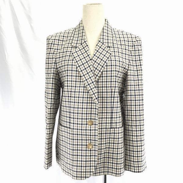 アクアスキュータム★チェック柄/シルク/絹×ウール混/シングルテーラードジャケット【Women's size-M/黒×白系】Aquascutum◆BC189W拍卖