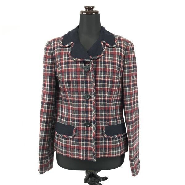 Made in Japan★HANAE MORI★ウールブレザージャケット【9A3/women’s size -M/赤×黒×白/red×black×white/チェック】Jackets◆BG950拍卖