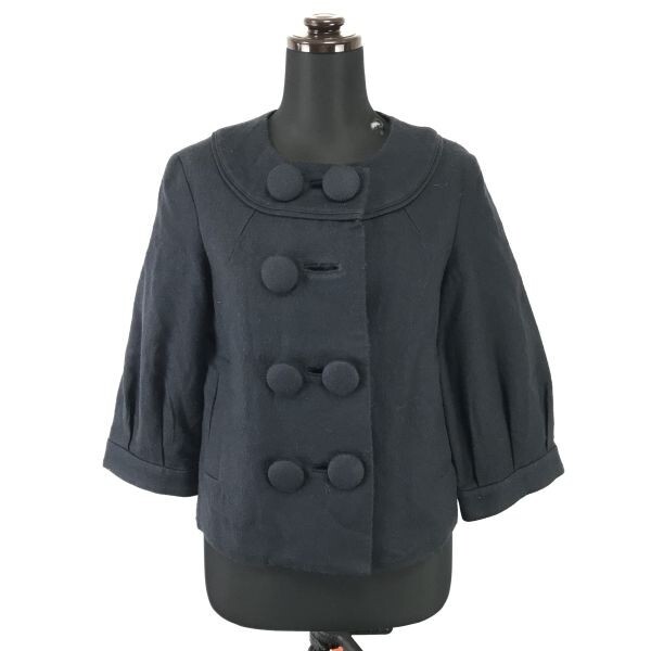 3.1フィリップリム/3.1phillip lim★七分袖/ノーカラージャケット【2/レディースM/黒に近い紺/black】コート/ブルゾン/アウター/s◆cBH262拍卖