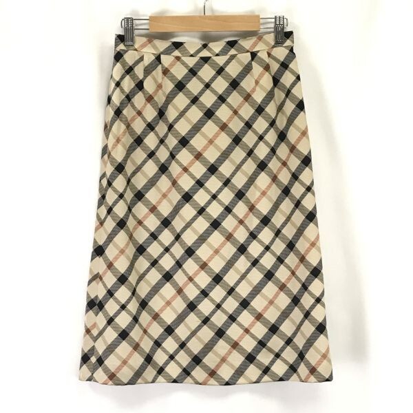 日本製★ダックス/DAKS★絹/シルク100%/チェックスカート/膝下丈【レディース64-91/ベージュ系/beige/裏地キュプラ】正規品/Skirts◆cBH606拍卖