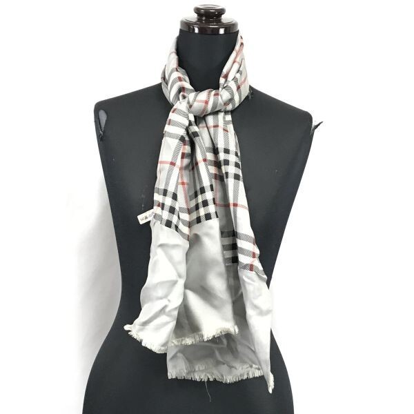 90s/Vintage★Burberrys★100%シルク/マフラー/スカーフ【124×35/グレー/Gray/チェック柄】Scarf◆XCM68拍卖