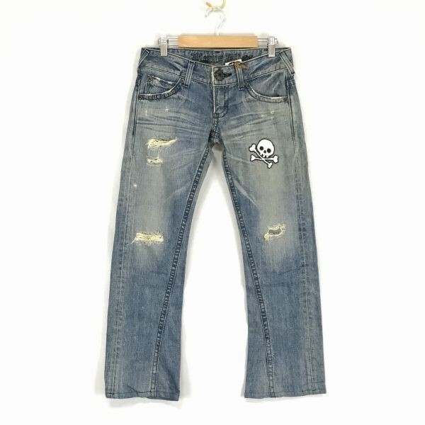 RARE!タグ付き新古品★エドウィン/EDWIN 益若つばさ&梅田直樹/梅つば★スカル/デニムパンツ/ダメージジーンズ【レディースS】◆BF884拍卖