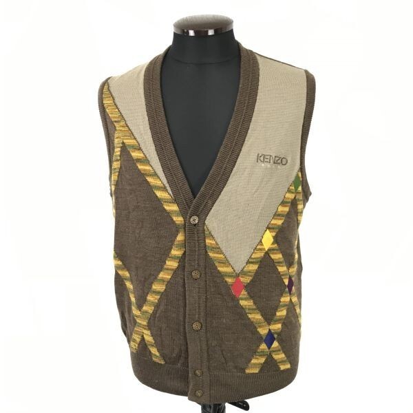 日本製★ケンゾー ゴルフ/KENZO GOLF★ニットベスト【3/メンズL/茶/brown】ゴルフウェア/jacket/vest/Made in Japan◆mBH334拍卖
