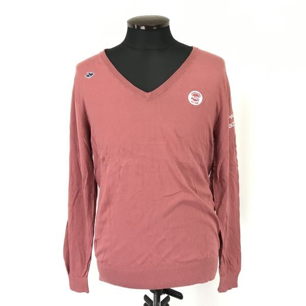 パーリーゲイツ/PEARLY GATES★コットン100%/Vネック/長袖セーター【5/メンズL程度/172-180cm/ピンク】ゴルフウェア/Tops/sweater◆cBH397拍卖