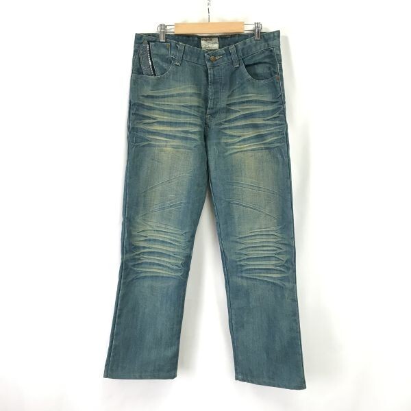 エナジー/ENERGIE★注目/ヴィンテージUSED加工/ストレートデニムパンツ/ジーンズ【メンズW34/股下75cm/blue】Pants/Trouser◆cBH575拍卖