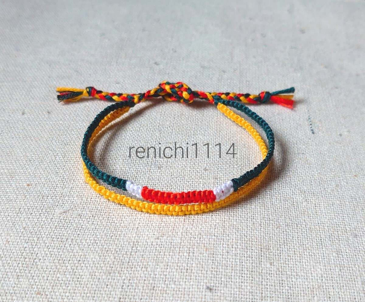 ミサンガ☆2連 黄&青&オレンジ&白☆ブレスレット☆アンクレット拍卖