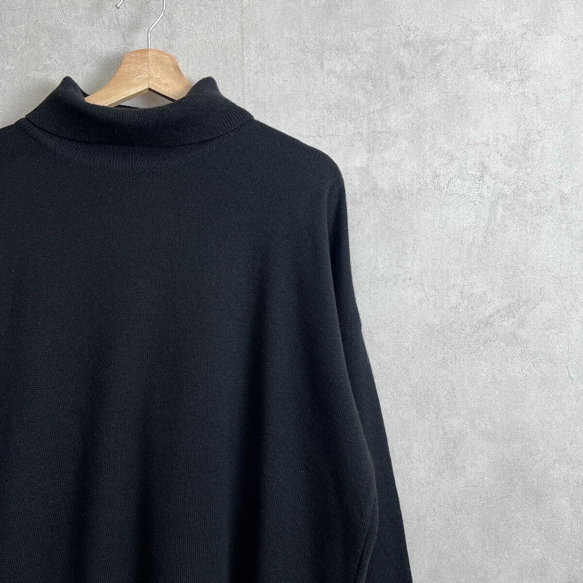 70s 80s フランス製 CHEMISE LACOSTE ラコステ ウール アクリル ニット セーター タートルネック euro 古着 vintage ヴィンテージ 黒 無地拍卖