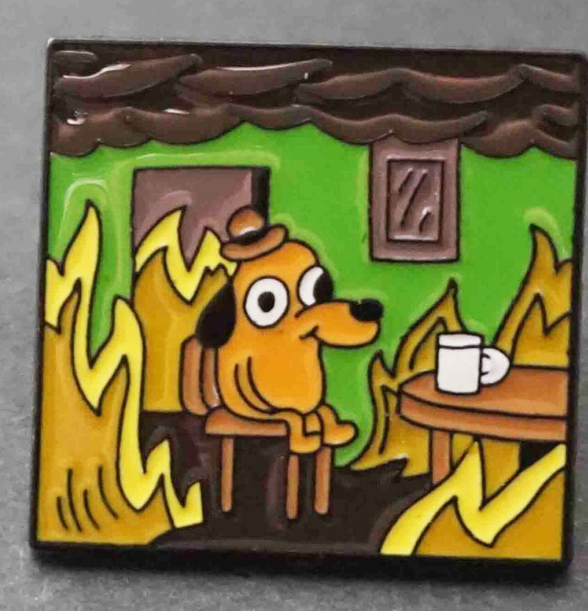 《四角絵画風US火事場余裕犬》四角型 新品■《 fine dog 》■ ■ピンバッジ バッチ■アメリカ 萌えキャラ アニキャラ拍卖