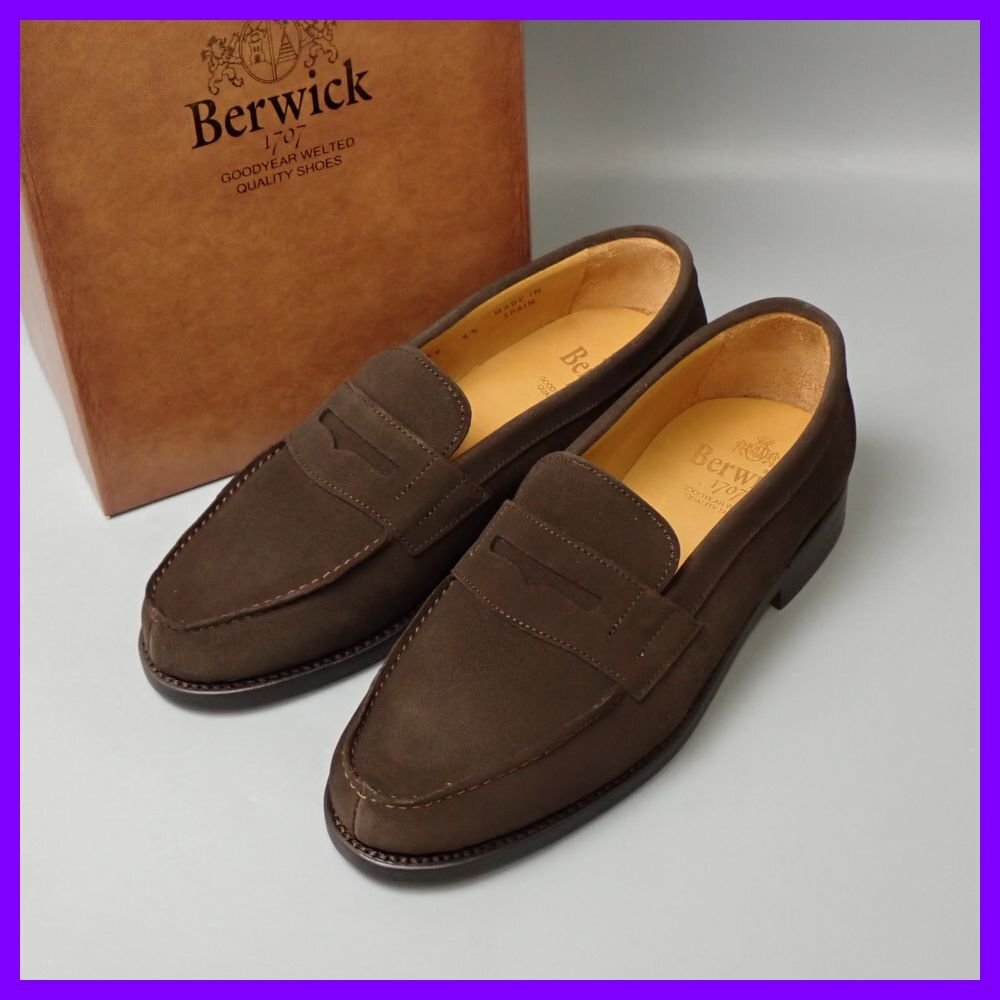 ★未使用 Berwick/バーウィック 4456 コインローファー 5.5/24.5cm相当/ダークブラウン/スエード/SUPERBUCK/HO217ラスト/箱付き&1254500014拍卖