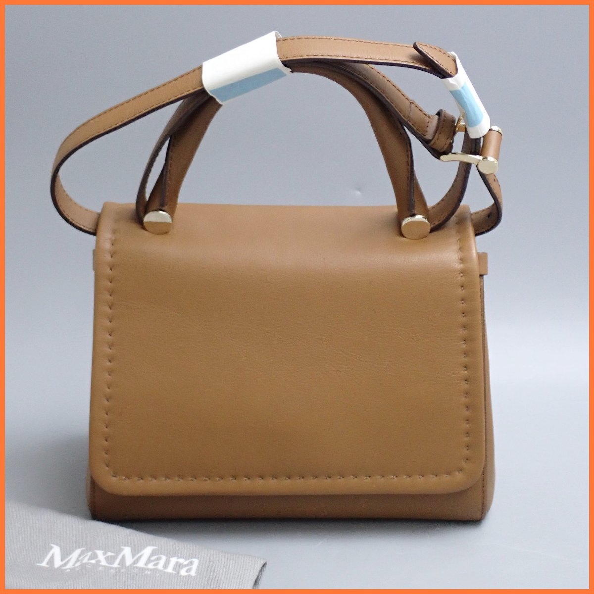 ★未使用 MaxMara/マックスマーラ 2wayハンドバッグ/ブラウン×ゴールド金具/レザー/牛革/タグ類・保管袋付き&0487100384拍卖