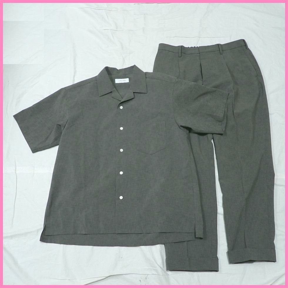 ★アダムエロペ Quickdry 接触冷感 セットアップ/半袖シャツ+アンクルテーパードパンツ/メンズL/ダークグレー/ストレッチ&1963400124拍卖