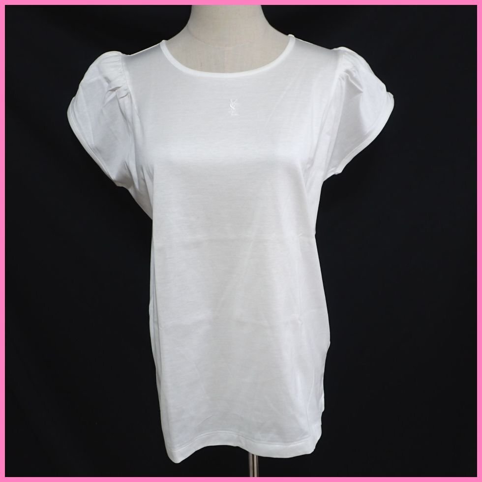 ★イヴサンローラン キャップスリーブ ブラウス レディースM/オフホワイト/コットン100%/Tシャツ&1577906658拍卖