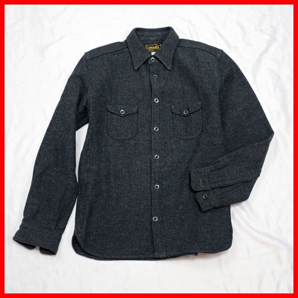 ★Orgueil クラシックワークシャツ 36/メンズXS~S相当/チャコールグレー/ウール混コットン/ヘリンボーン/OR-5010E/日本製&1653300022拍卖