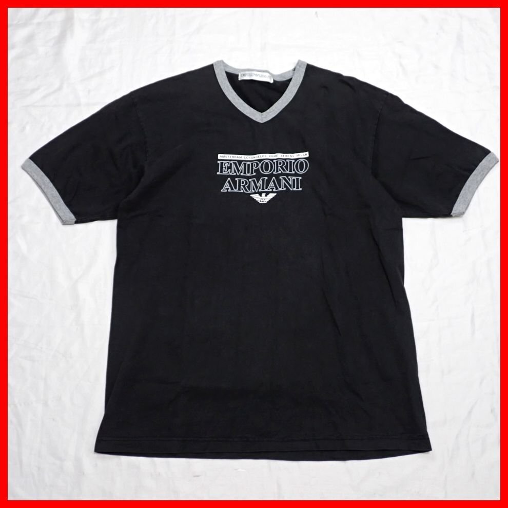★EMPORIO ARMANI/エンポリオアルマーニ 半袖Tシャツ メンズL相当/ブラック/ロゴ/コットン100%&2146400066拍卖