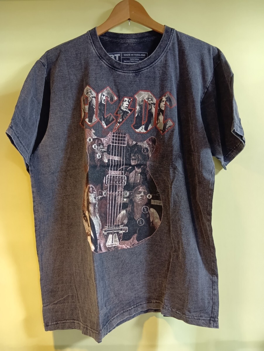 ACDC バンド ロック ヴィンテージ ヴィンテージ クラシックレトロ 半袖Tシャツ ピグメント ダメージウオッシュ加工拍卖