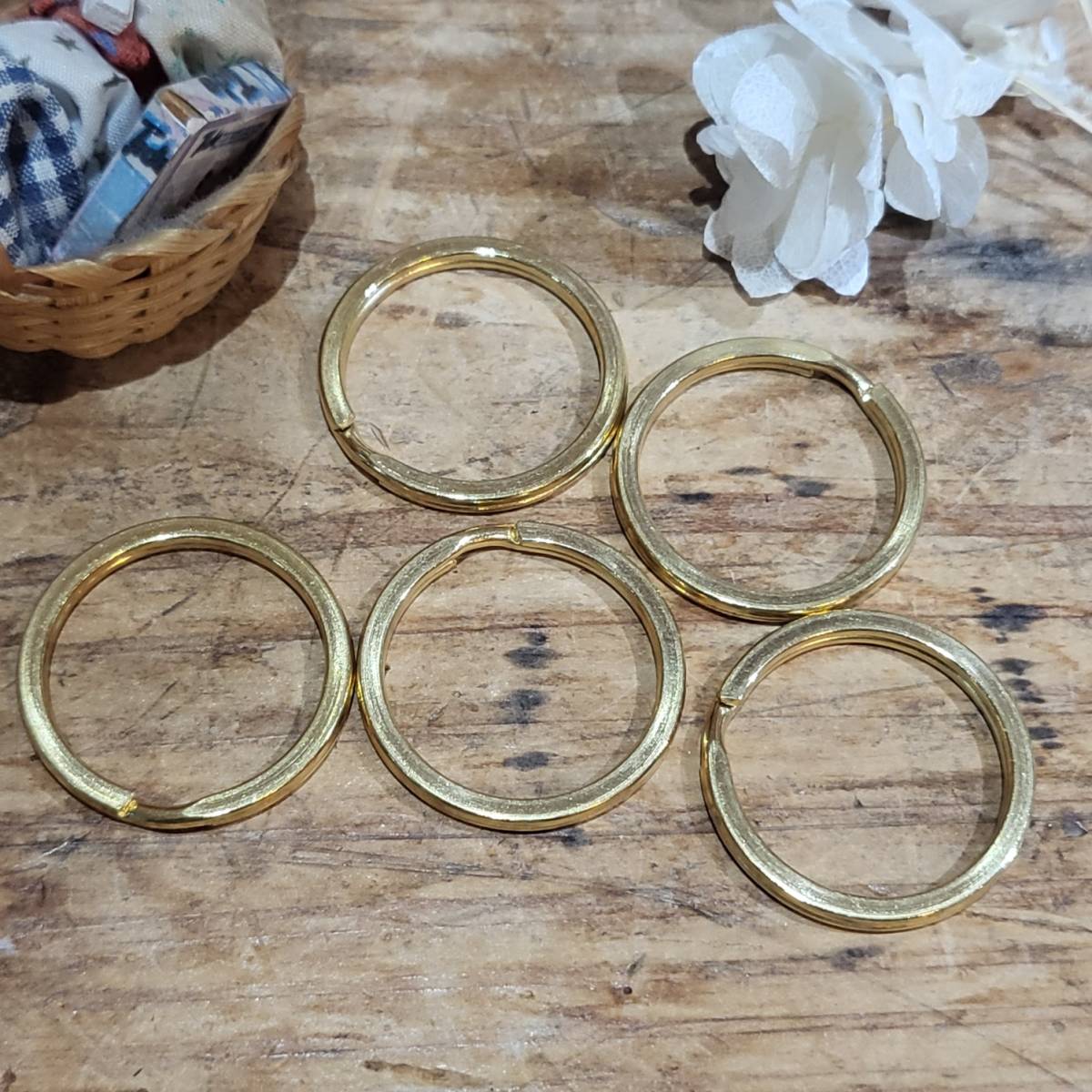 レザークラフト 真鍮 キーリング 5個セット 内径25mm 外径30mm拍卖