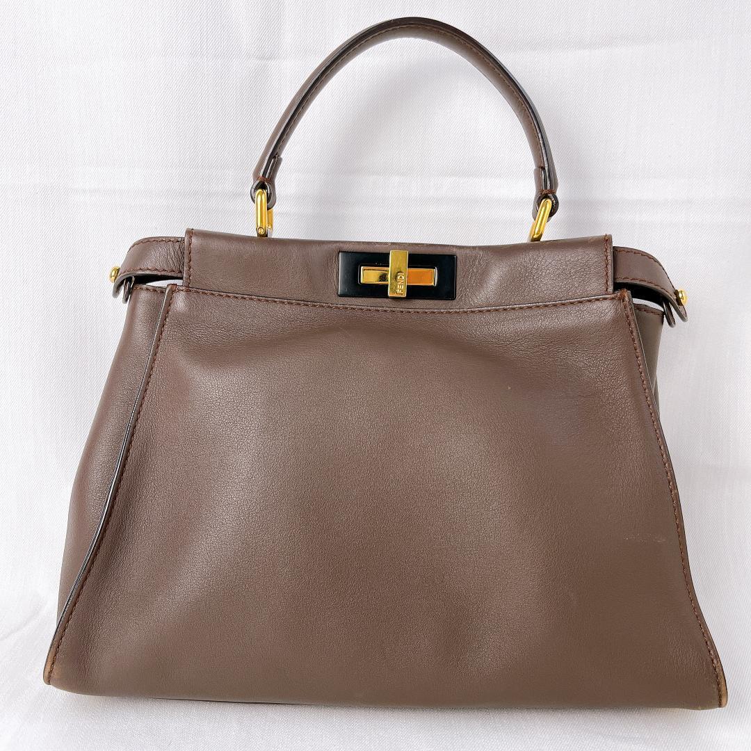 FENDI ピーカブー 8BN290 レザー レギュラー バッグ ベージュ フェンディ拍卖