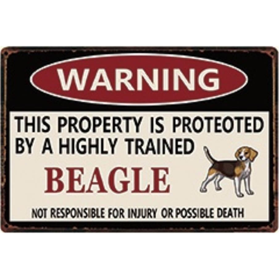 A2815 メタル サイン 金属 製 ブリキ 看板 プレート 店舗 注意 警告 危険 防犯 動物 ペット 犬 番犬 猛犬 ビーグル 4645拍卖