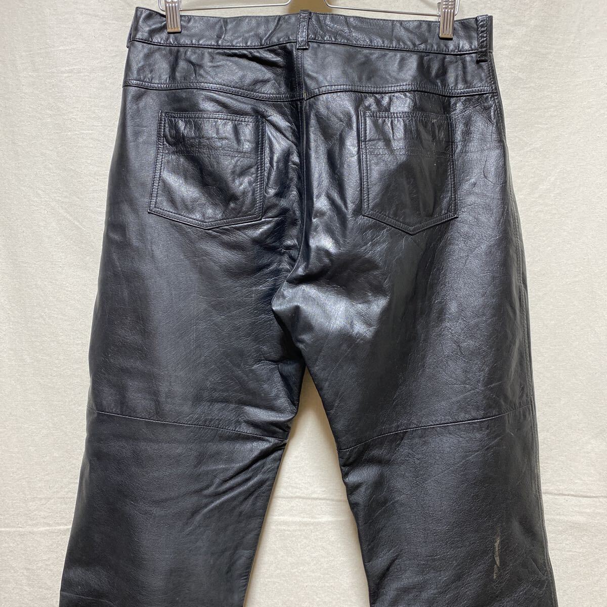 オールド レザーパンツ ブラック 90s 00s 古着 韓国製 ストレート レザー 黒 5Pパンツ拍卖