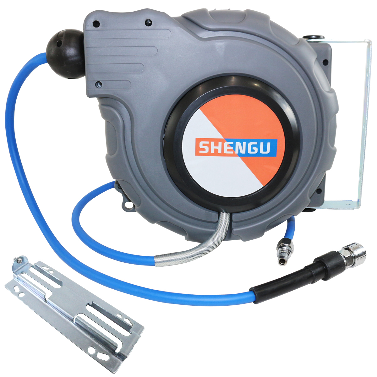 【送料無料】エアーホースリール 15m 自動巻き 吊り下げ 壁掛け エアー ツール エア ホース ドラム式 コンプレッサー 天吊り 灰 グレー拍卖