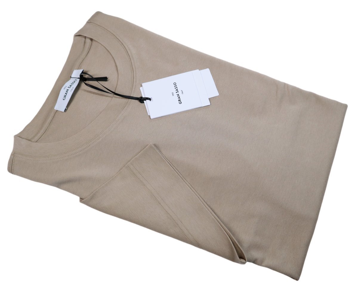 極上ソフトコットンのジャージーTシャツ!【 Gran Sasso / グランサッソ (伊 】上品グレージュカラーのクルーネックTシャツ 50 /L拍卖