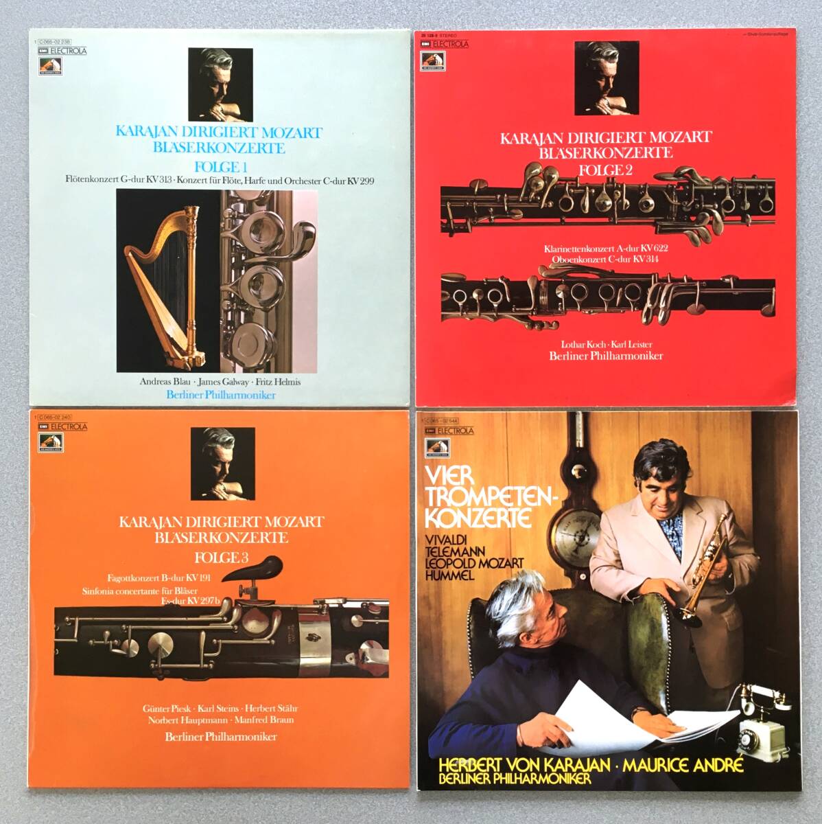 独EMI 4LP カラヤン/BPO Mozart 管楽協奏曲集全6曲 +M.アンドレとカラヤンの一期一会のトランペット協奏曲集 全録音完全収録のセットで!拍卖