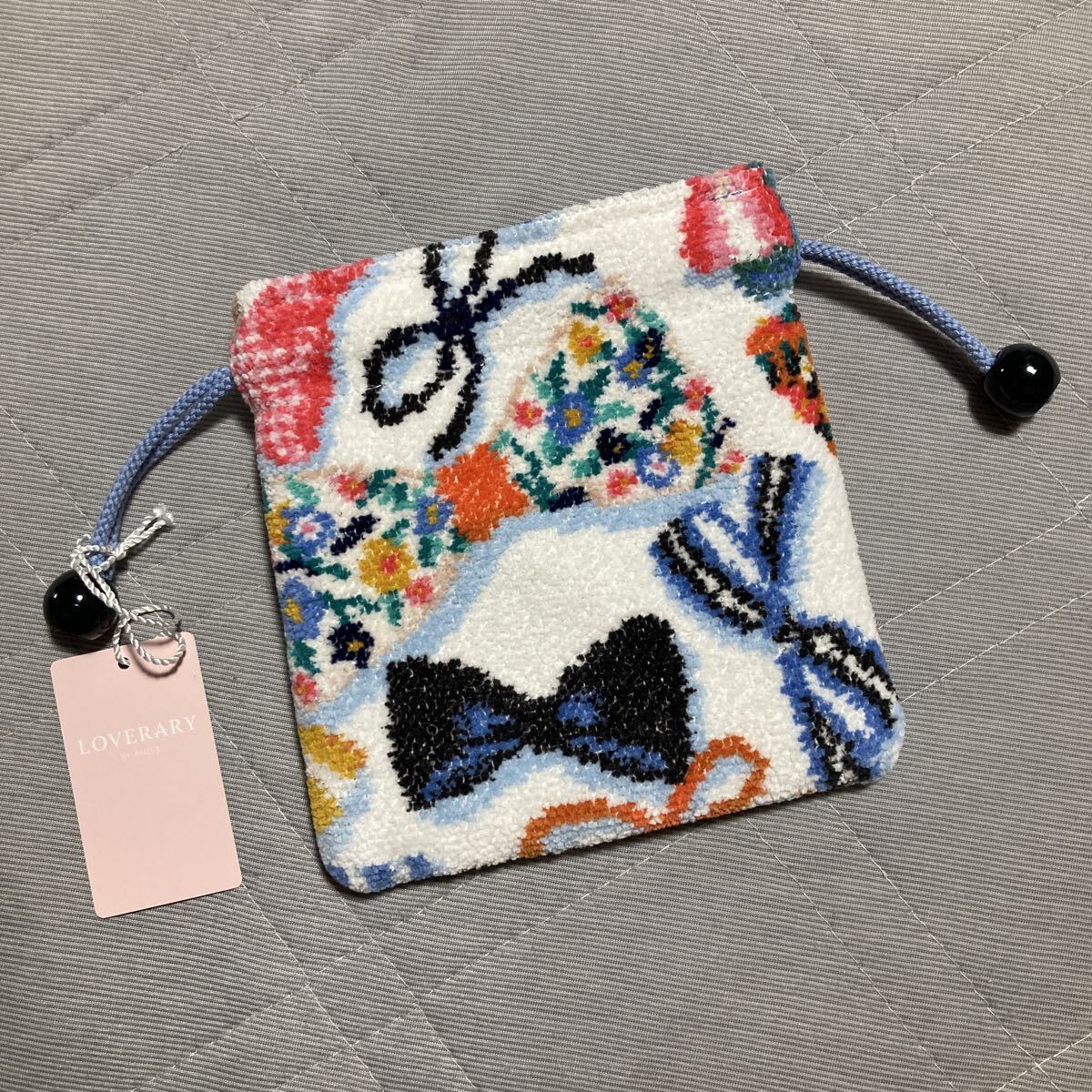新品 ラブラリー by フェイラー FEILER リボンパーティー 巾着 ポーチ ミニ LOVERARY 花柄 チェック ストライプ シュニール織 タオル地拍卖