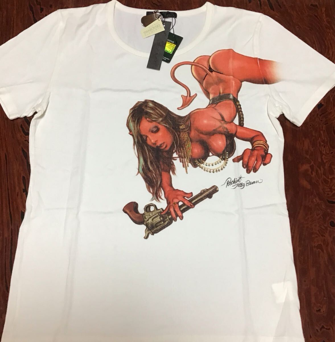 ロッキン ジェリー ビーン × ロアー Tシャツ 「DEVIL GIRL」 “roar × Rockin'Jelly Bean” スワロフスキー SWAROVSKI タグ付 未使用拍卖