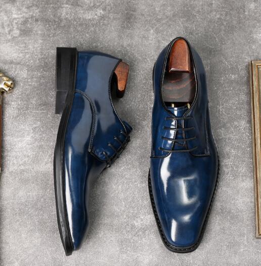 新品お色選択可本革 ビジネスシューズ メンズ 職人手作り 手塗仕上げ レザーシューズ 超希少 紳士靴 革靴 牛革 紳士靴 宴会 ブルー 27.0cm拍卖
