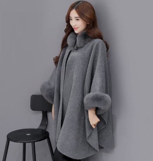 新品お色選択可ポンチョ コート ファーコート コクーン ケープコート ビッグシルエット カシミヤ コート レディース ウールコート XL拍卖