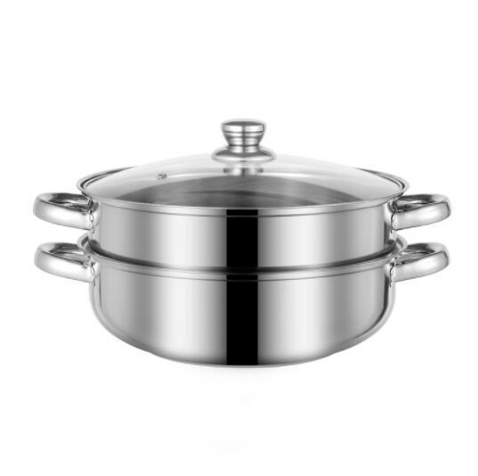 高品質蒸し器蒸し鍋28cm ih対応 鍋 ステンレス ガス火対応 両手鍋蒸し器蒸籠せいろ 二段 ガラス蓋付き スチーム調理器 蒸し料理 肉まん シ拍卖