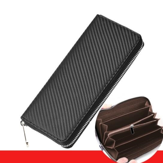 大人気財布 メンズ 長財布 カーボン レザー 革 本革 牛革 ウォレット 大容量 ラウンドファスナー ブラック拍卖