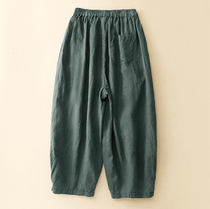 人気品 新品 夏カジュアル ゆったり ワイドパンツ 綿麻 パンツ レディース ボトムス ワイドパンツ ウエストゴム ガウチョパンツグリーンXL拍卖
