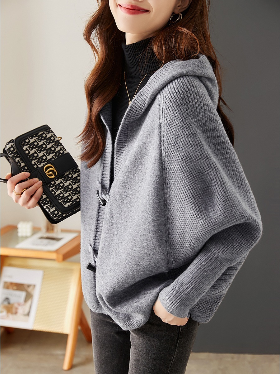 大人気秋 パーカー ニット カーディガン レディース フード付き ドルマン袖 長袖 カットソー 着痩せ 羽織 カジュアル ゆったり 気質 グレー拍卖