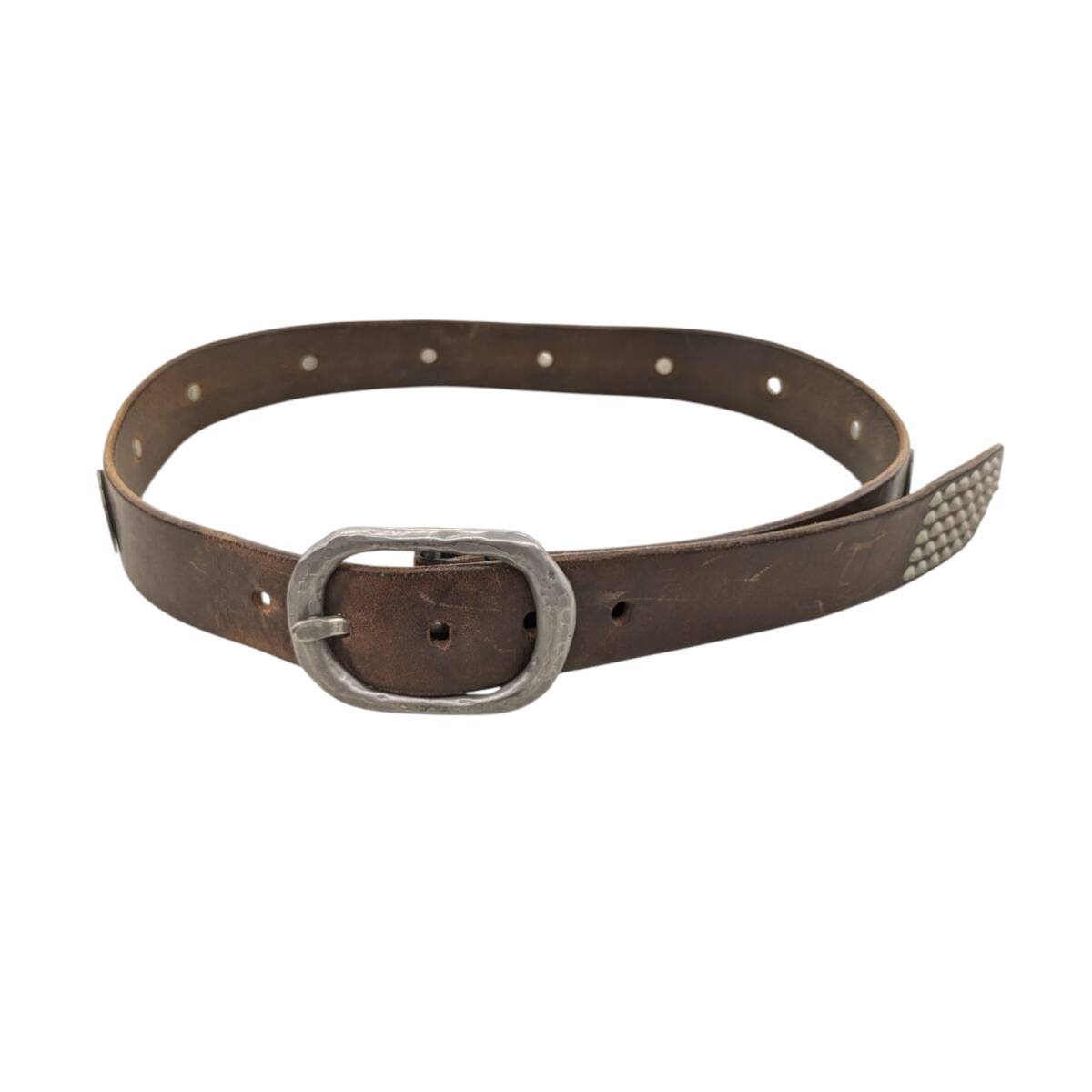 22 HORWEEN LEATHER Horween ホーウィン・クロムエクセル コンチョ スタッズ レザーベルトブラウン ※キズあり拍卖