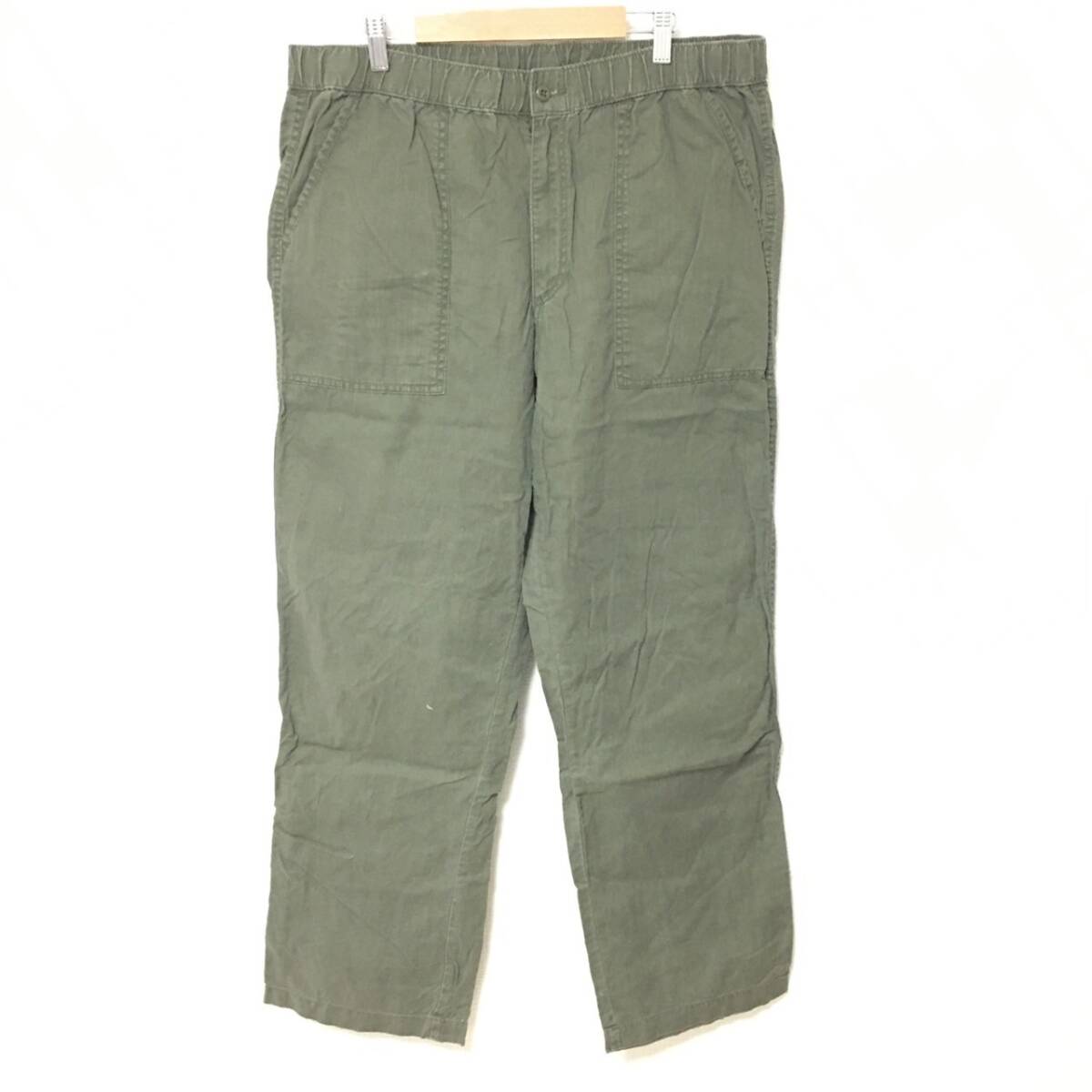 人気ブランド◎【UNIQLO】ユニクロ コットン リネン ナチュラル カジュアル パンツ ボトムス 春夏 メンズ カーキ サイズ L/Y35935fa拍卖