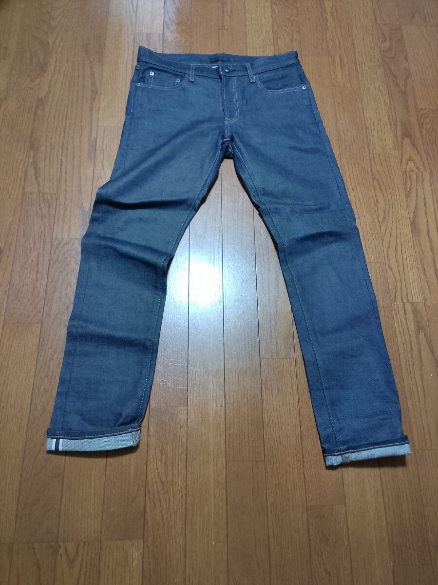 UNIQLO ユニクロ セルビッチ カイハラデニム スリム ストレート ジーンズ 赤耳 サイズ32 インディゴ ストレッチ メンズ拍卖
